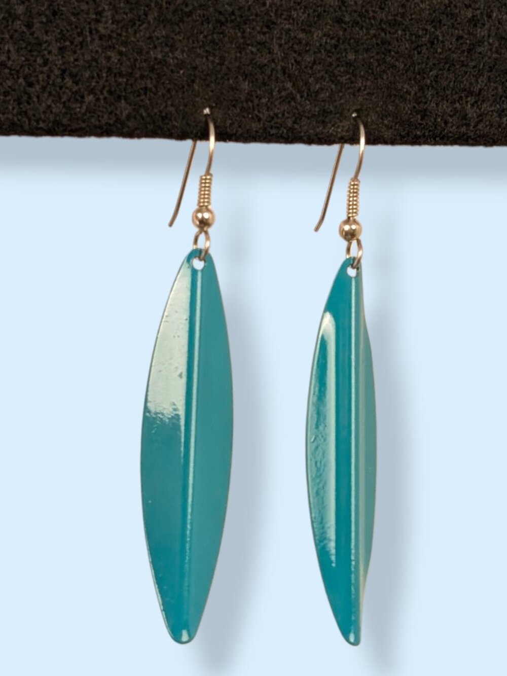 Vintage Teal Metal Oval Dangle Earrings